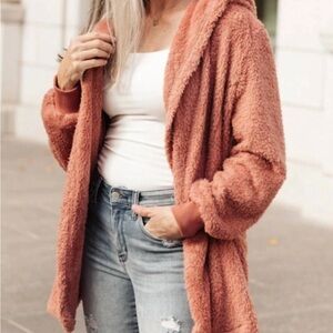 Cozy Pink Teddy Cardigan Sweater | Open Front Sherpa Jacket Loungewear